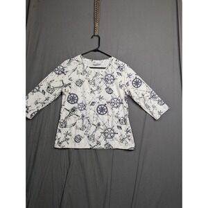 Princess Cruises Top Women's Nautical 3/4 Sleeve Medium Anchors and Shells